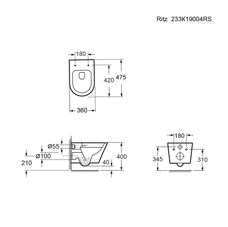 Унитаз подвесной Ambassador Ritz 233K19004RS белый с сиденьем микролифт каскадный смыв